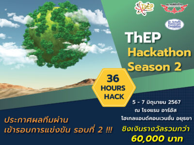 Read more about the article ประกาศผลทีมที่ผ่านเข้ารอบการแข่งขัน รอบที่ 2 โครงการแข่งขัน ThEP Hackathon Season 2